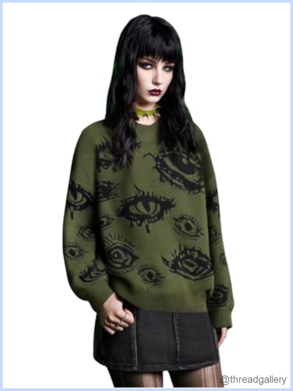 Plus Size Grunge Punk Print Long Sleeve Pullover Sweater
